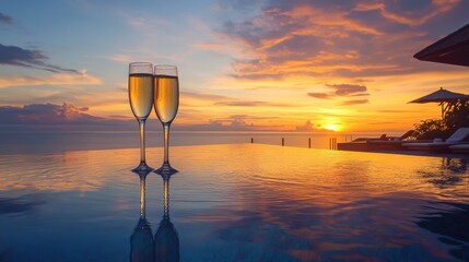 Digits Floating in Infinity Pool with Champagne