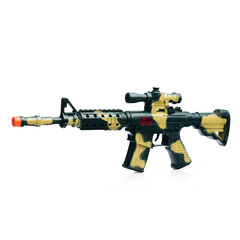 Plastic children's camouflage rifle on a white background.