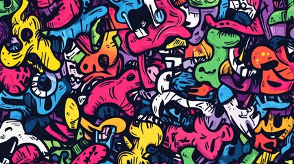 Vibrant abstract artwork featuring a chaotic blend of colorful shapes and playful designs, ideal for creative projects