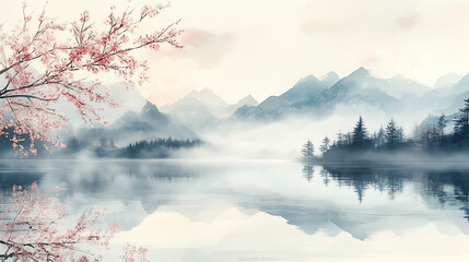 Fototapeta premium spring landscape in chinese ink painting