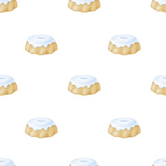 Easter sponge cake with icing. Watercolor seamless pattern in pastel colors for textile and wrapping paper. Cute spring illustration