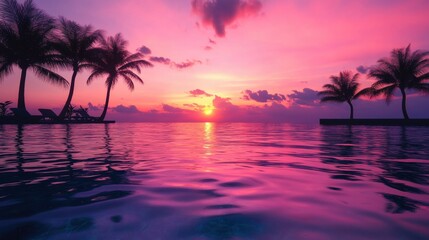 Digits Floating in Pool Under Pink and Purple