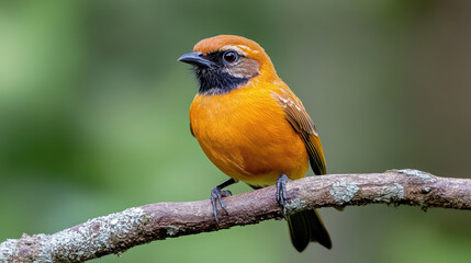 Fototapeta premium vibrant bird perched branch, showcasing its striking orange and black plumage. Its curious