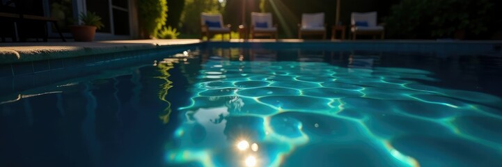 Obraz premium Dark pool with shimmering sunlight on surface,, darkness