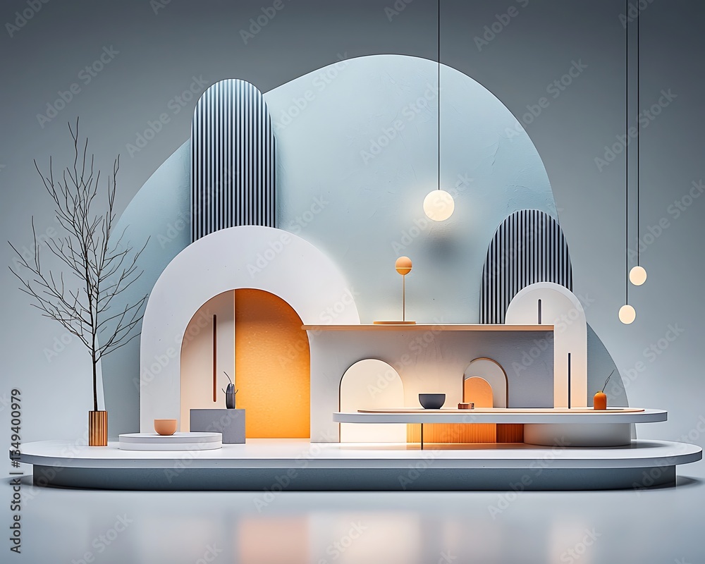 Poster minimalist scene with abstract shapes