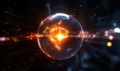 Glowing Digital Sphere in Dark Space