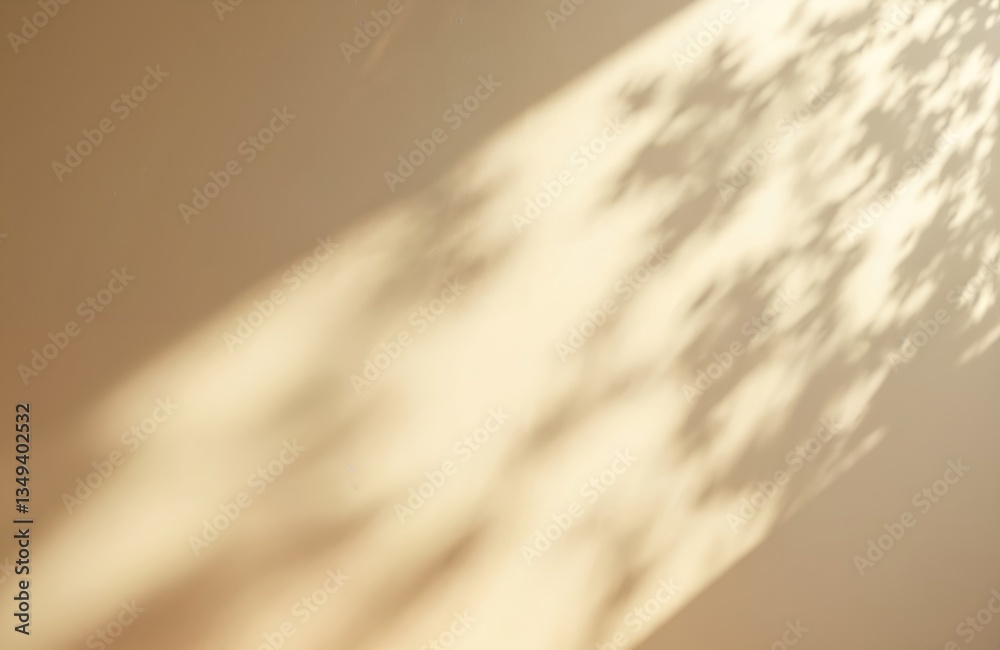 Poster abstract background with diagonal shadows from tree leaves on beige wall. natural light creates tren