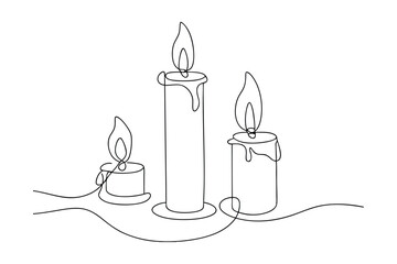 Three Lit Candles in a Single Line Drawing Art