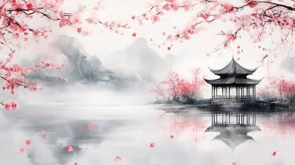 spring landscape in chinese ink painting