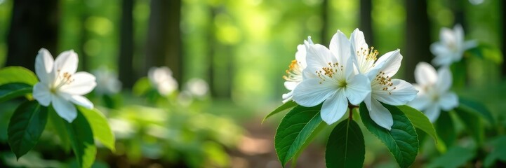 Obraz premium Large white rhododendron flowers in a forest clearing, carpathian, forest, blossoms
