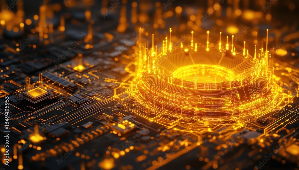 Aufkleber Glowing Orange Circuit Board with Energy Data Flow