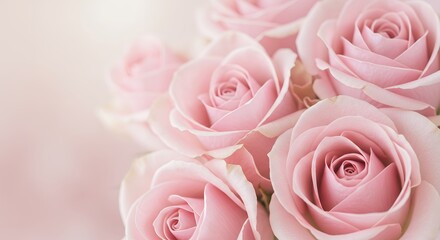 Soft Light on Blooming Pale Pink Roses in Romantic Arrangement