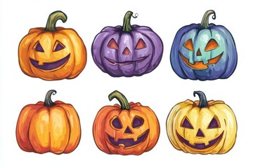Colorful Halloween Pumpkins Illustration