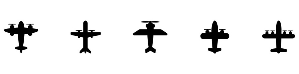 Airplane icon. Black airplane icon collection. Set of black plane silhouette icon. Vector Illustration. Vector Graphic. EPS 10
