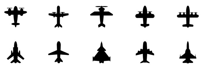 Airplane icon. Black airplane icon collection. Set of black plane silhouette icon. Vector Illustration. Vector Graphic. EPS 10