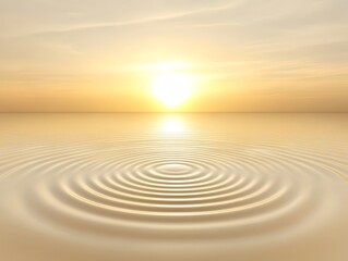 Naklejka premium Golden Sunset Ripples: Serene Water Surface with Concentric Circles at Sunrise