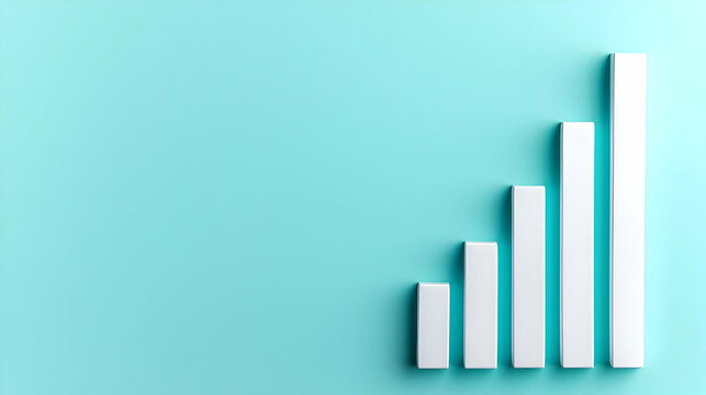 White Bar Graph Descending Trend On Light Blue Background