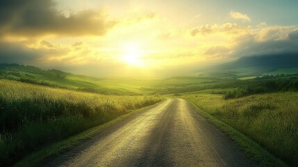 Fototapeta premium Sunset Countryside Road: A Serene Landscape