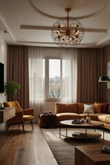 Stylish modern living room with warm tones