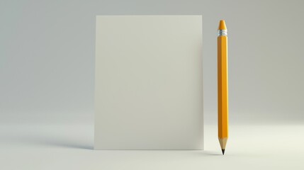Blank Paper and Pencil on Light Gray Background
