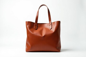 Brown leather tote bag isolated on white background, brown bag, leather bag, vintage bag