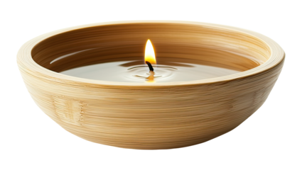 Small bowl with burning candle. Bright flame on wick isolated on Transparent Background. AI generative