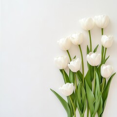 White tulips arranged elegantly on a white isolated background.