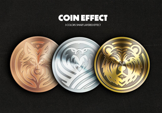 Coin or token template. Bronze, silver, gold. Generative ai example images included