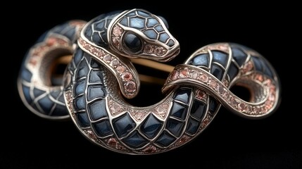 Obraz premium This exquisite serpent brooch showcases detailed craftsmanship with shimmering stones set in elegant metalwork