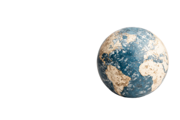 Earth model, weathered and aged for antique globe design, cut out transparent