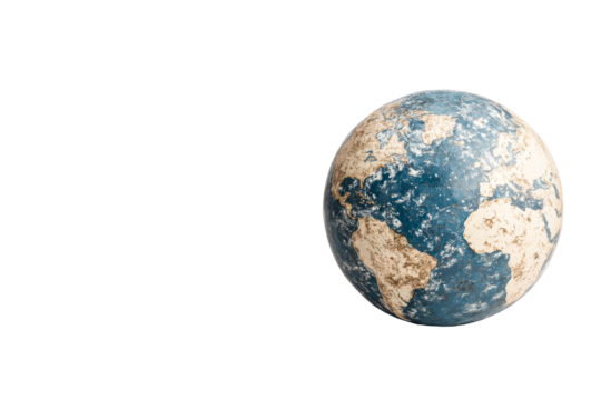 Earth model, weathered and aged for antique globe design, cut out transparent - Powered by Adobe