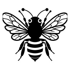 A Flying Bee black Silhouette Clipart, Honey Bee.Simple, black silhouette of a bee, perfect for nature themed designs, logos, or illustrations.Logo of Bee icon vector silhouette isolated design

