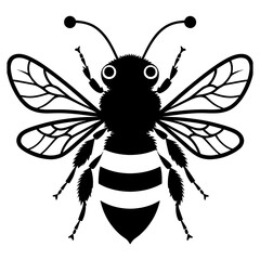 A Flying Bee black Silhouette Clipart, Honey Bee.Simple, black silhouette of a bee, perfect for nature themed designs, logos, or illustrations.Logo of Bee icon vector silhouette isolated design

