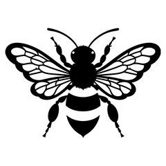 A Flying Bee black Silhouette Clipart, Honey Bee.Simple, black silhouette of a bee, perfect for nature themed designs, logos, or illustrations.Logo of Bee icon vector silhouette isolated design
