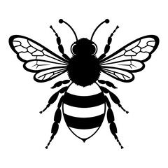 A Flying Bee black Silhouette Clipart, Honey Bee.Simple, black silhouette of a bee, perfect for nature themed designs, logos, or illustrations.Logo of Bee icon vector silhouette isolated design
