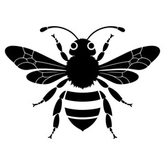 A Flying Bee black Silhouette Clipart, Honey Bee.Simple, black silhouette of a bee, perfect for nature themed designs, logos, or illustrations.Logo of Bee icon vector silhouette isolated design
