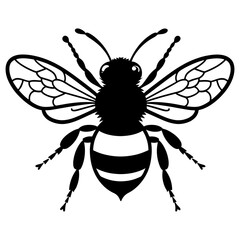 A Flying Bee black Silhouette Clipart, Honey Bee.Simple, black silhouette of a bee, perfect for nature themed designs, logos, or illustrations.Logo of Bee icon vector silhouette isolated design
