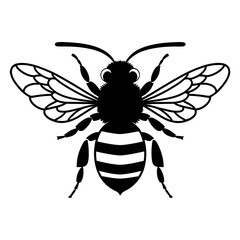 A Flying Bee black Silhouette Clipart, Honey Bee.Simple, black silhouette of a bee, perfect for nature themed designs, logos, or illustrations.Logo of Bee icon vector silhouette isolated design
