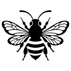 A Flying Bee black Silhouette Clipart, Honey Bee.Simple, black silhouette of a bee, perfect for nature themed designs, logos, or illustrations.Logo of Bee icon vector silhouette isolated design
