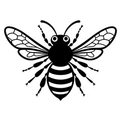 A Flying Bee black Silhouette Clipart, Honey Bee.Simple, black silhouette of a bee, perfect for nature themed designs, logos, or illustrations.Logo of Bee icon vector silhouette isolated design
