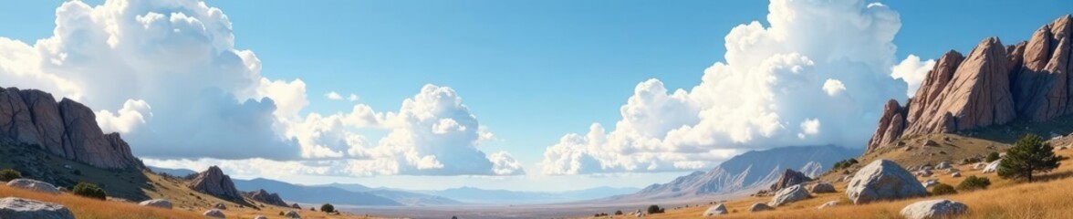 Obraz premium Drifting white clouds over ancient granite rocks, scenery, nature, expansive