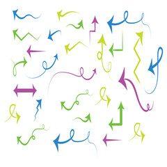 Collection hand drawn arrows. Set simple arrows isolated on white background. Arrow mark icons. Arrow paints stock vectors.