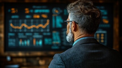 Expert analyzes data trends in a modern office, focusing on strategies for market growth and insights