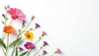 Delicate, scattered wildflowers on white background, pattern, pretty, dainty