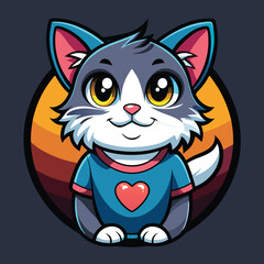 Obraz premium Cute Cartoon Cat with Big Eyes and Smiling Face