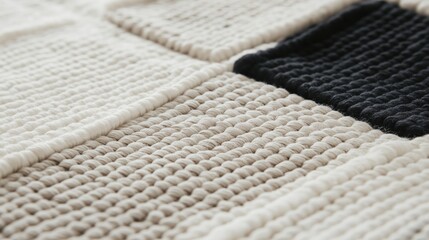 Close-up of a woven fabric with a black and white color scheme. the fabric appears to be made of a soft, textured material with a woven pattern.