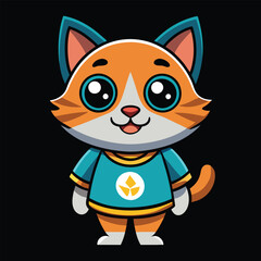 Cute Cartoon Cat with Big Eyes and Smiling Face