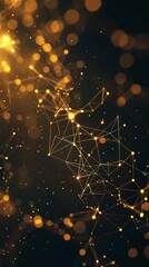 Abstract golden network design on dark background with glowing particles