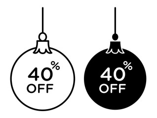 Christmas ball with 40 off discount icons pack. vector illustrations designs