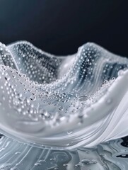 Raindrops form exquisite patterns on a glass surface, while soft lighting enhances the elegance and depth